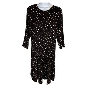 NWT Boden Black Pink Polka Dot Knit Dress 3/4 Sleeve Fit Flare